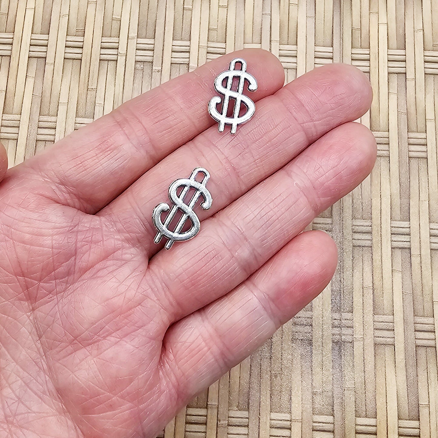 10/25/50 Pcs Dollar Sign Money Symbol Silver Tone Charms, Charm #CM023