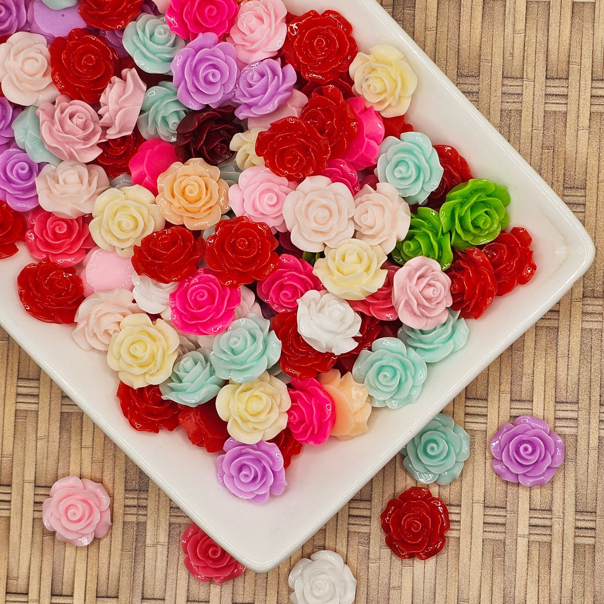 10 /30 /50 Pcs 18mm Kawaii Cabochon Resin Rose Flower Flatback Deco DIY Craft Mixed Color