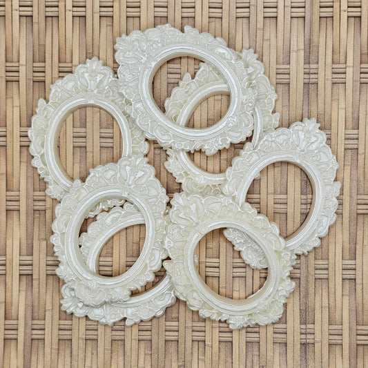 2 Pcs Shimmer White Oval Flatback Resin Cameo Frame Charm Cabochons #CAB017