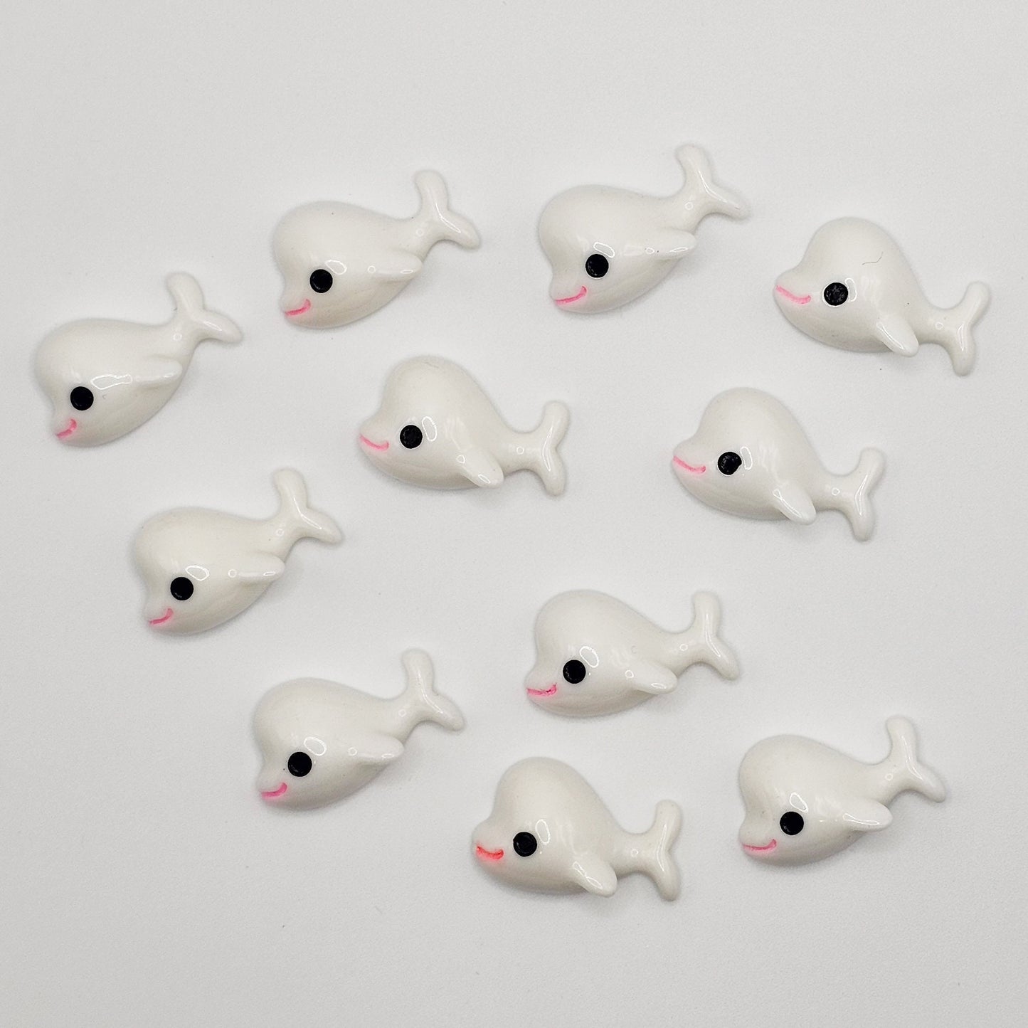 6 Pcs White Whale Flatbacks Resin Cabochons #CAB016