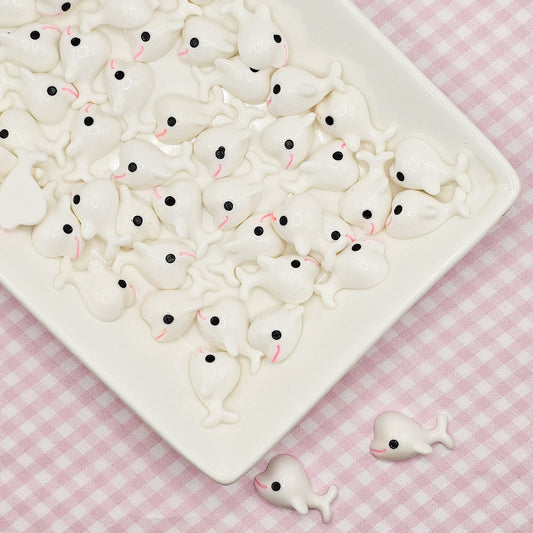 6 Pcs White Whale Flatbacks Resin Cabochons #CAB016