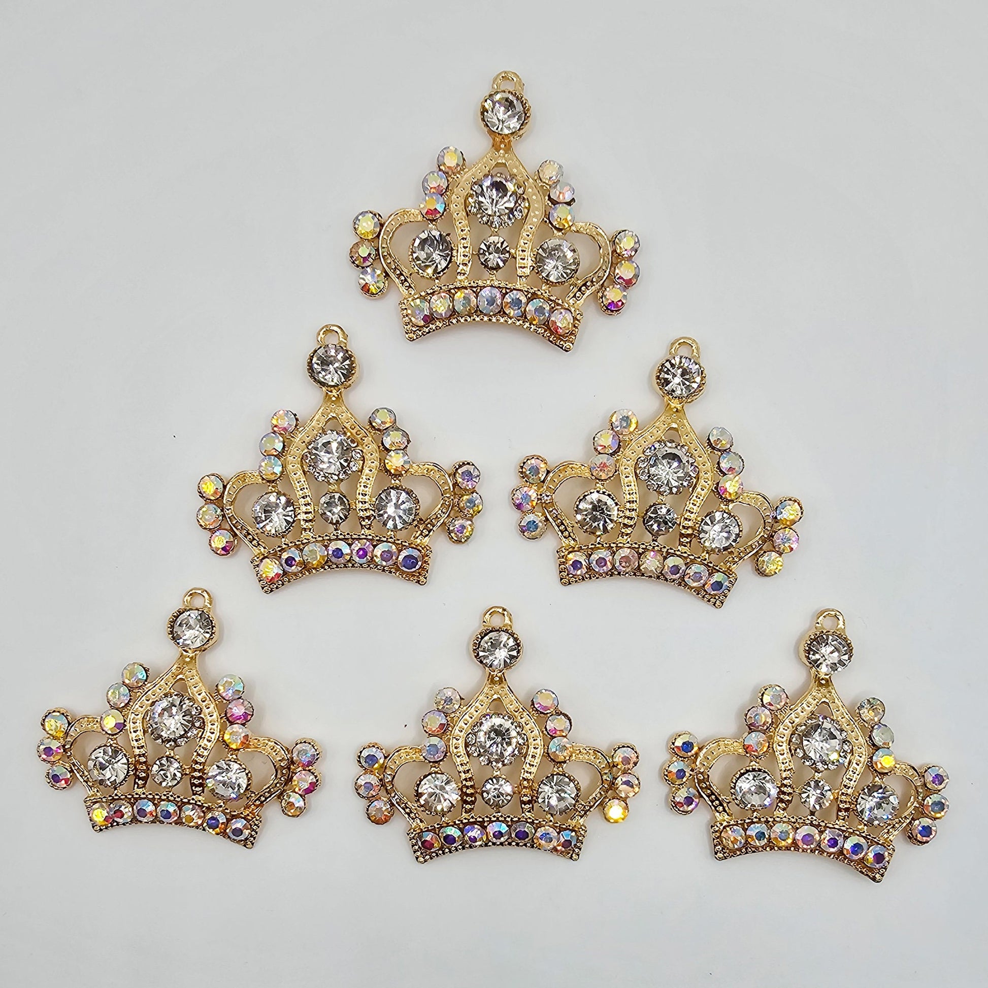 2 Pcs Rhinestone Tiara Crown Alloy Gold Bling Gorgeous Luxury Sparkling Cabochon DIY 50mm X 45 mm