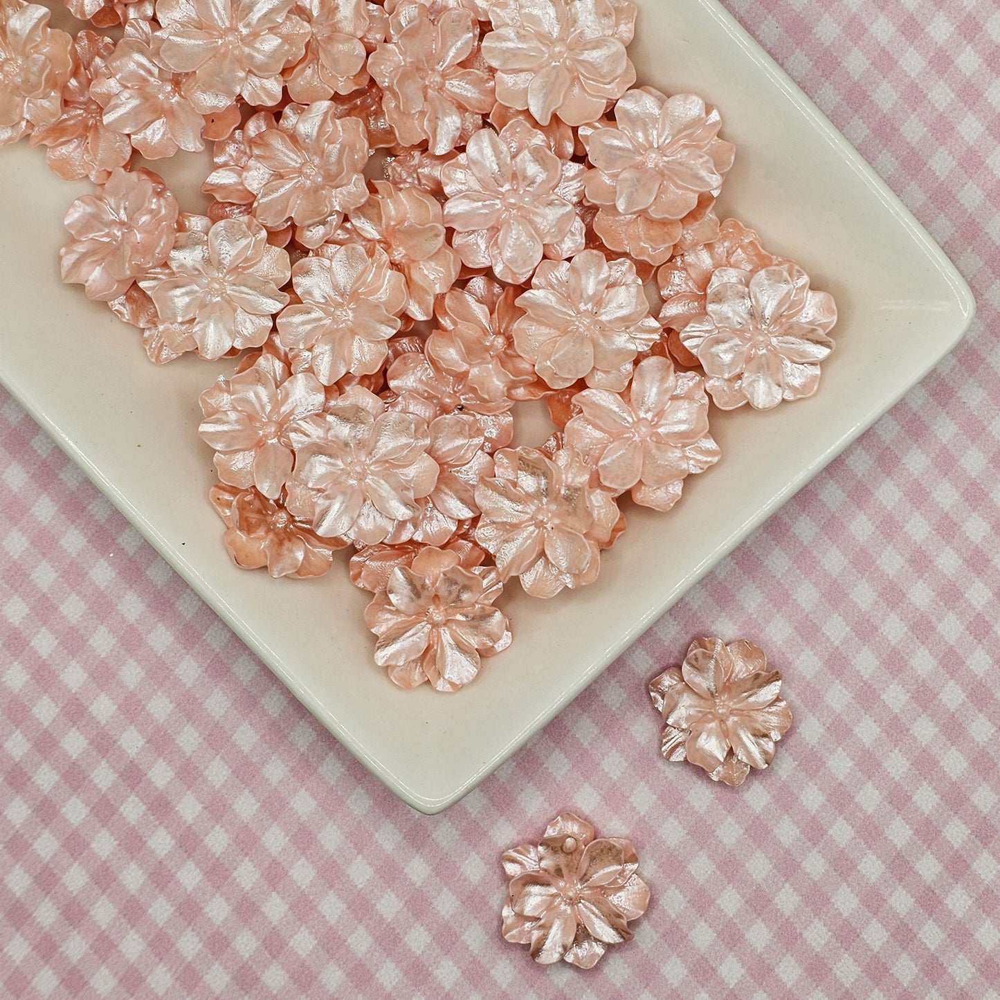 8 Pcs Kawaii Camellia Flower Resin Flatback Cabochons 26mm #CAB074