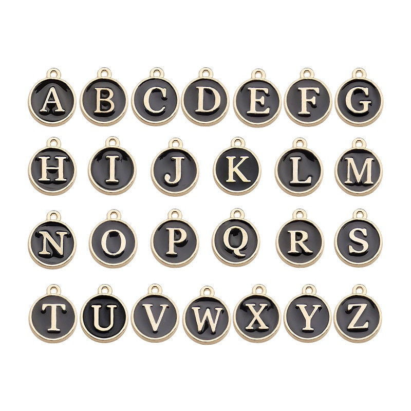 10/26 Pcs Double Sided Alphabet Letter Charms, Round Capital Letter A-Z Black White #CM011