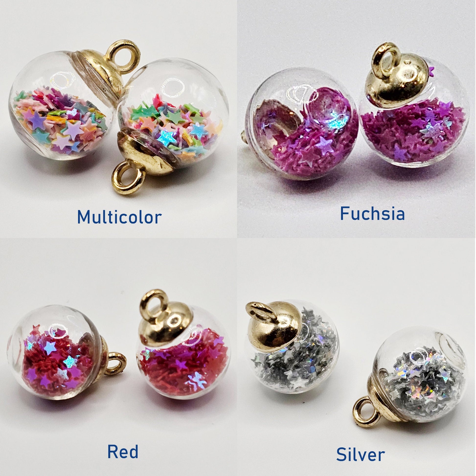 4 /15 Pcs Glass Ball Charms Float Glitter Stars Confetti Stars Jewelry Charm, Charms Pendant #CM001
