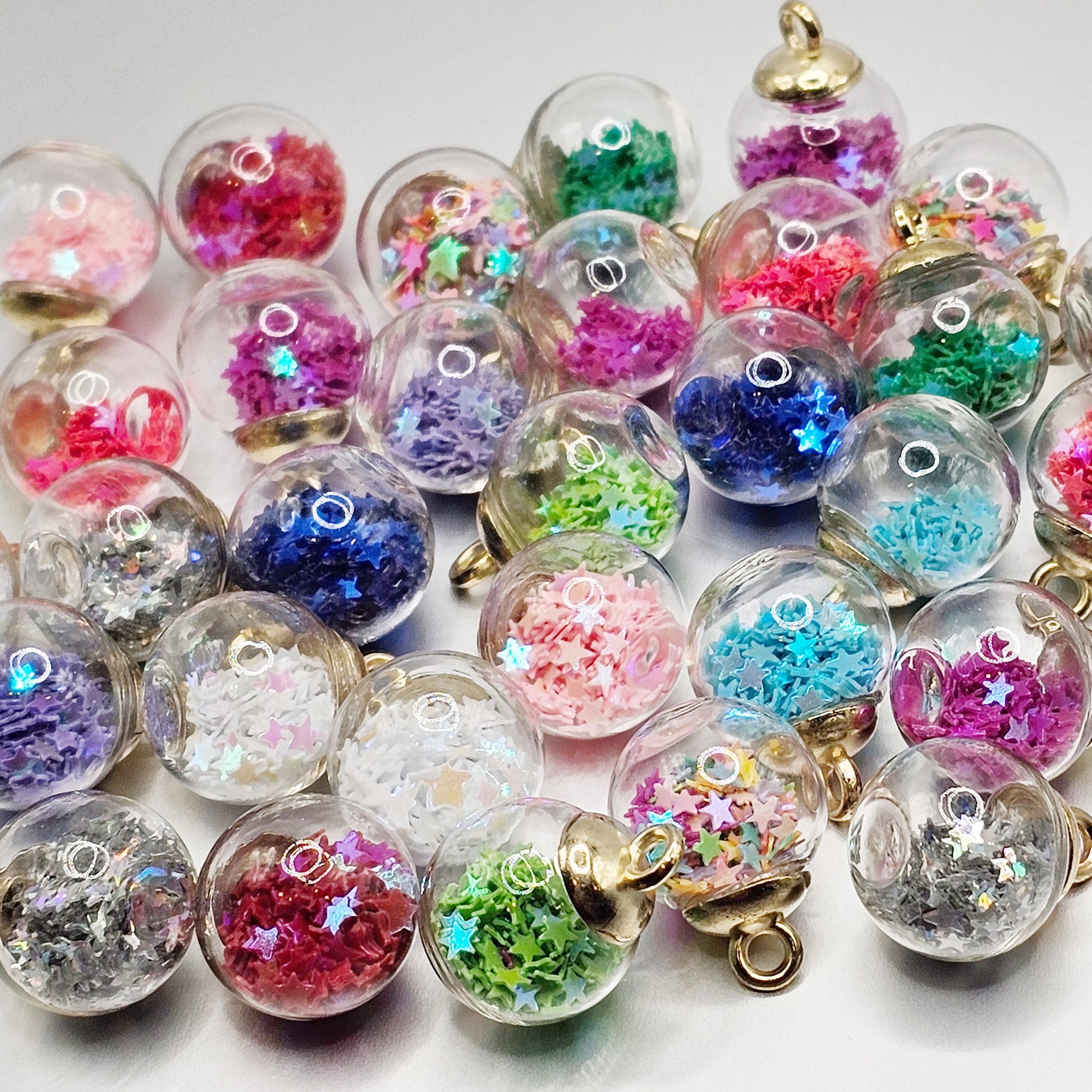 4 /15 Pcs Glass Ball Charms Float Glitter Stars Confetti Stars Jewelry Charm, Charms Pendant #CM001