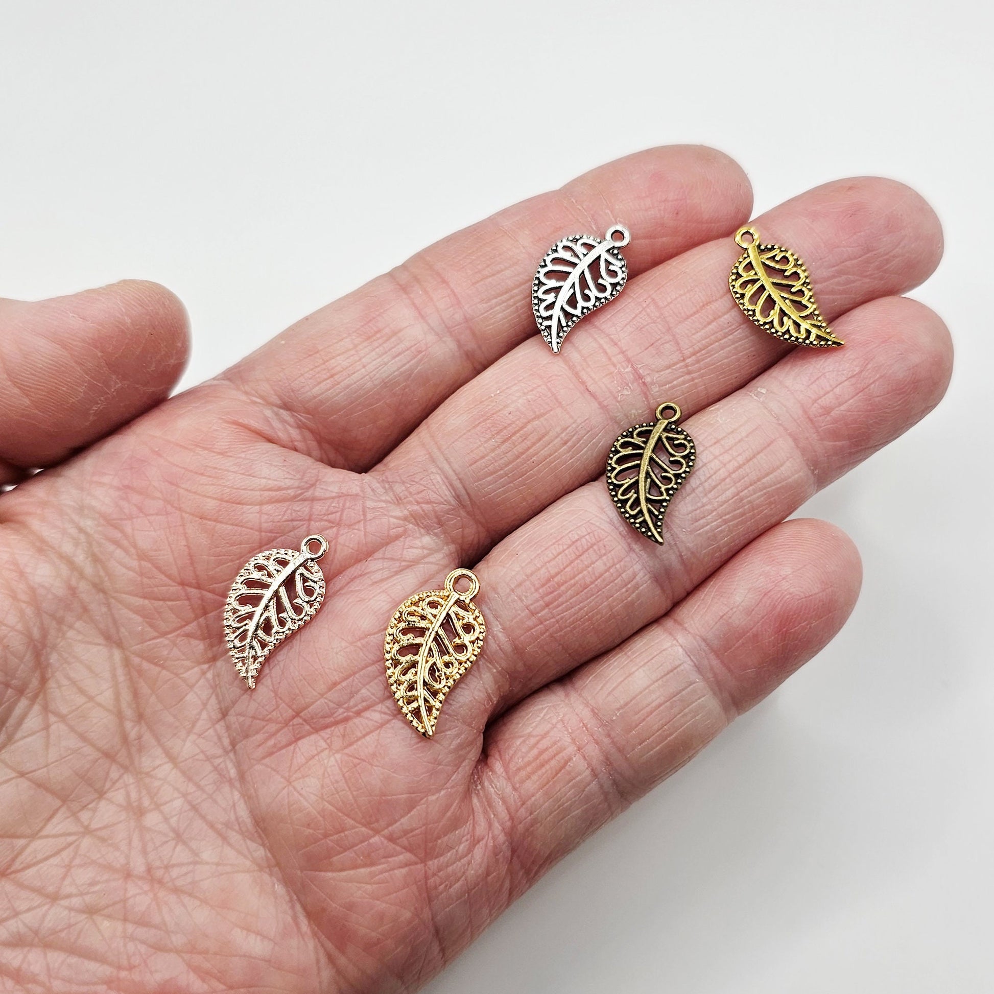 5 Pcs Leaf Charms Silver Leaf Antique gold Rose Gold Charm Curved Leaf Charms #CM005
