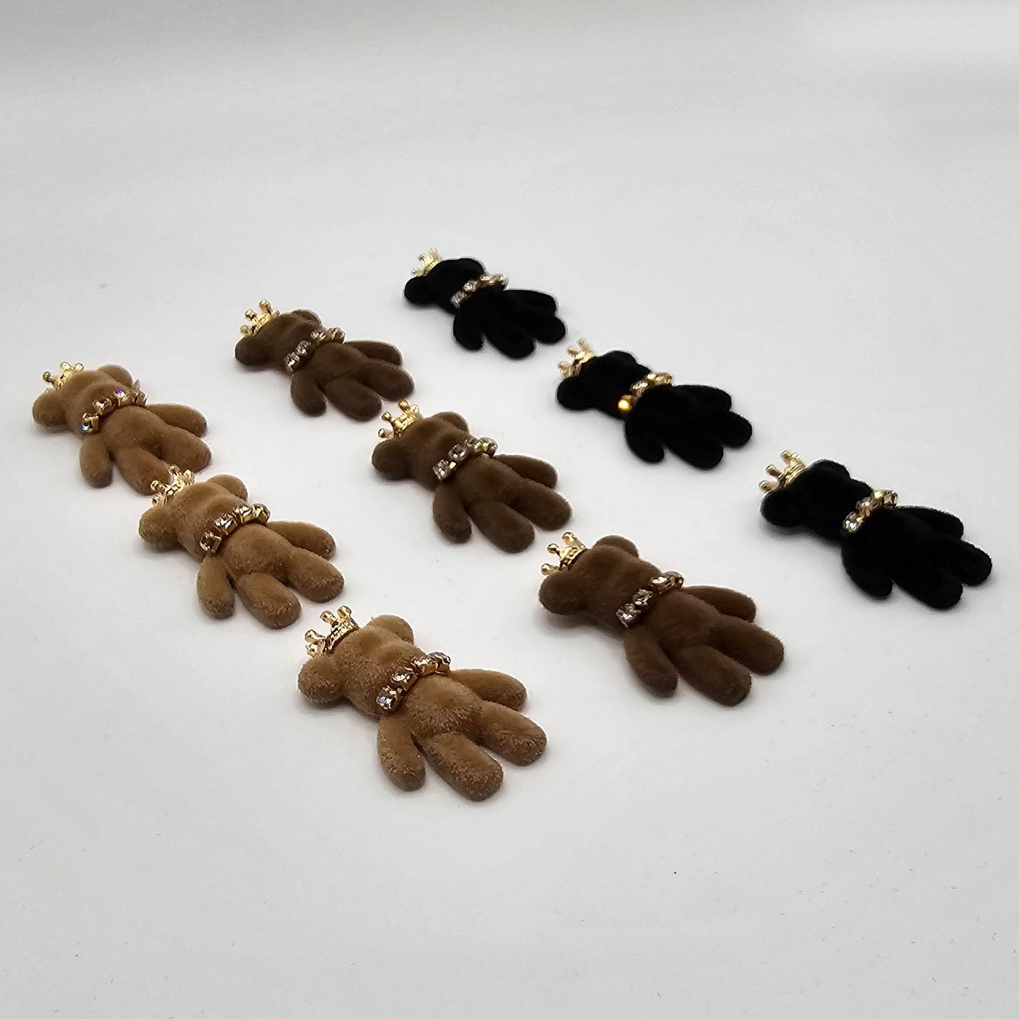 6 Pcs Velvet Crown Rhinestones Bear Flatback Cabochons #CAB013