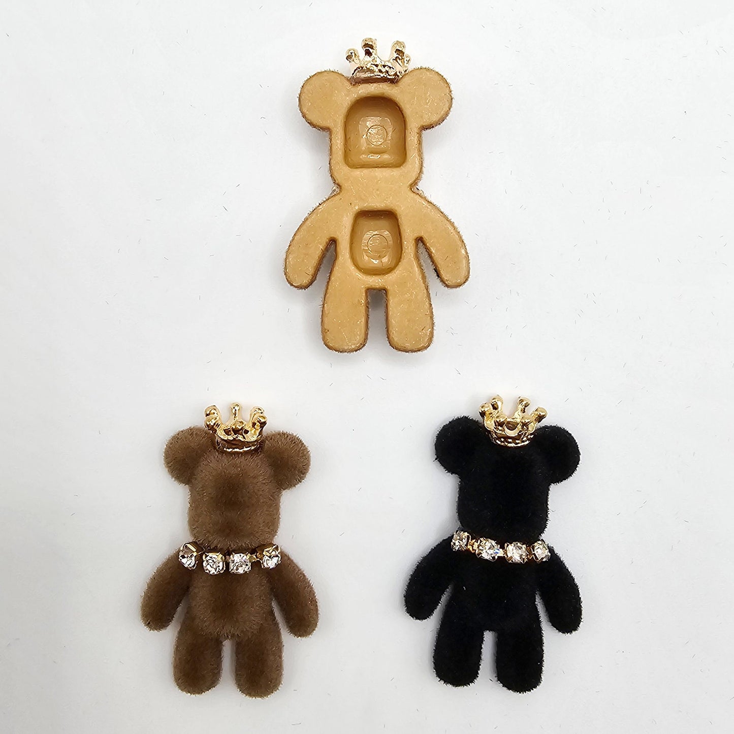 6 Pcs Velvet Crown Rhinestones Bear Flatback Cabochons #CAB013