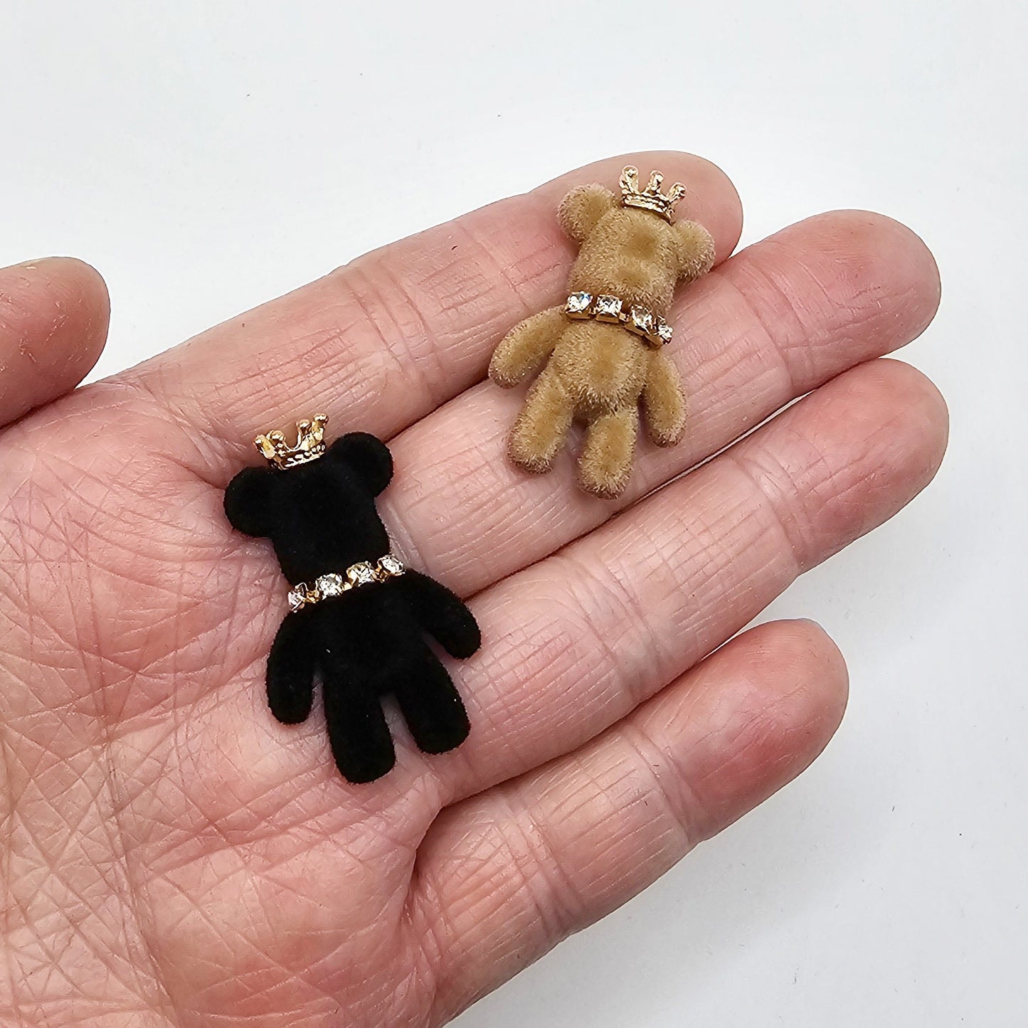 6 Pcs Velvet Crown Rhinestones Bear Flatback Cabochons #CAB013
