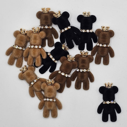 6 Pcs Velvet Crown Rhinestones Bear Flatback Cabochons #CAB013