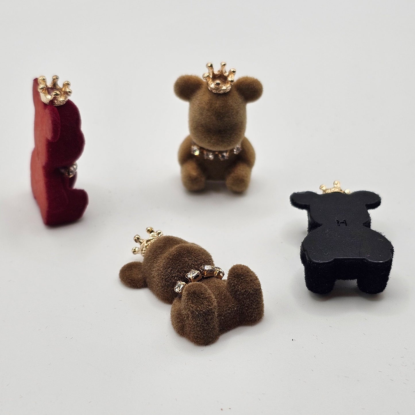 4 Pcs Velvet Princess Rhinestones Crown Teddy Bear Flatback Cabochons #CAB012