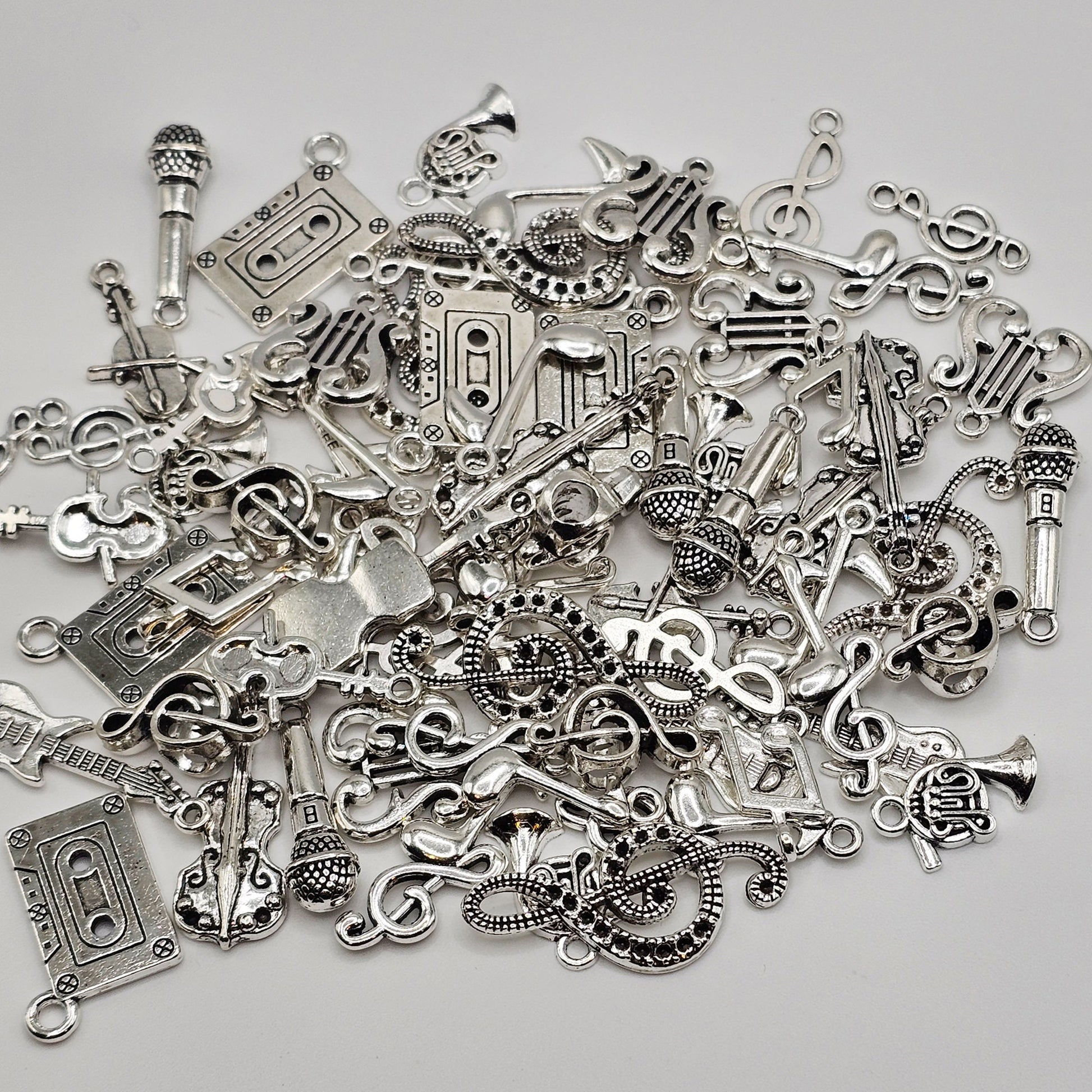 10/25/50 Pcs Mixed Music Charms, Charm Silver Tone #CM008