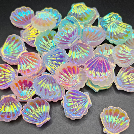 6/15/30 Pcs Iridescent Holographic Seashell Resin Flatback Cabochons #CAB052