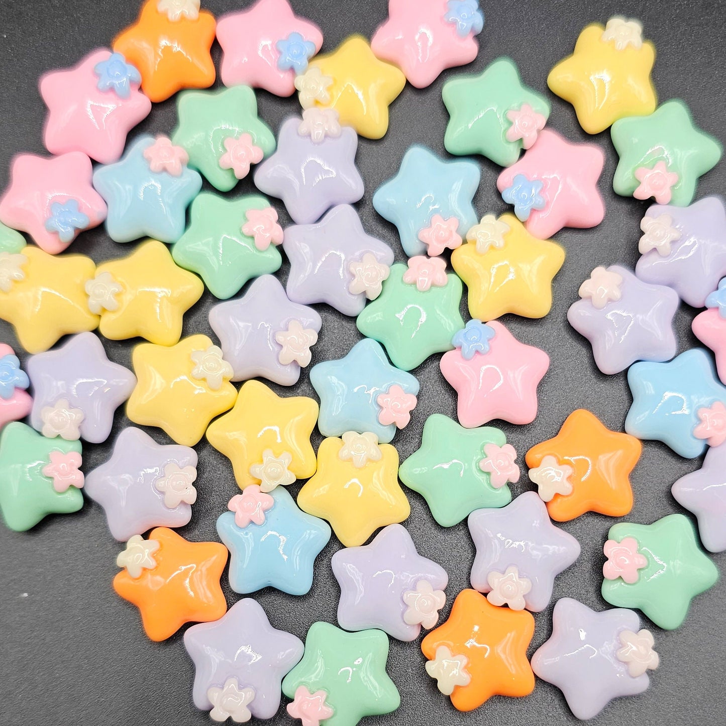10 Pcs Flower Star Candy Color Cabochons Mixed Color 15mm #CAB020