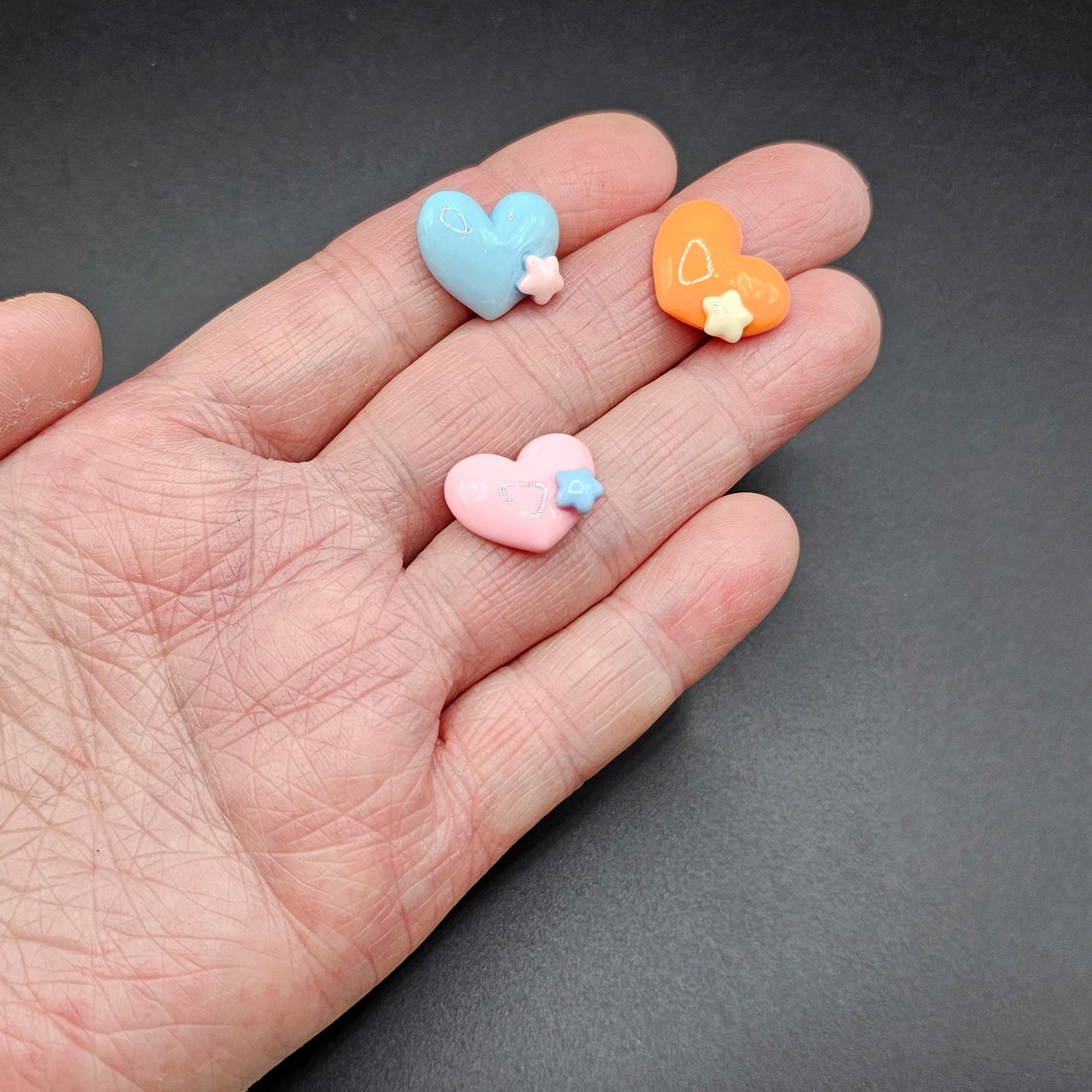 10 Pcs Heart Star Candy Color Cabochons Mixed Color 17mm #CAB019