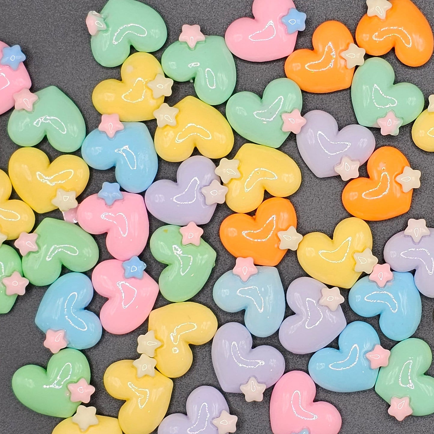 10 Pcs Heart Star Candy Color Cabochons Mixed Color 17mm #CAB019