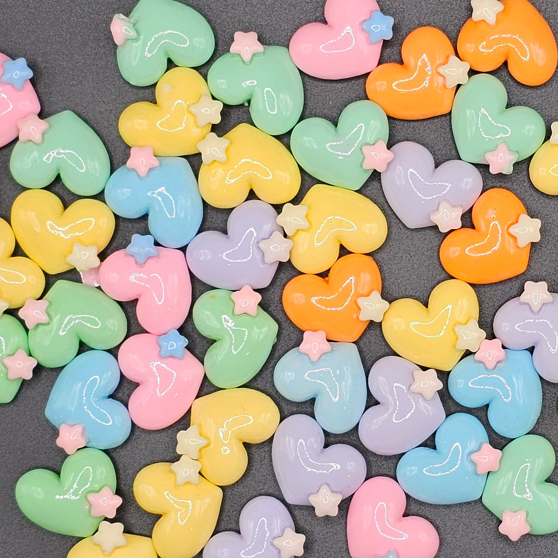 10 Pcs Heart Star Candy Color Cabochons Mixed Color 17mm #CAB019