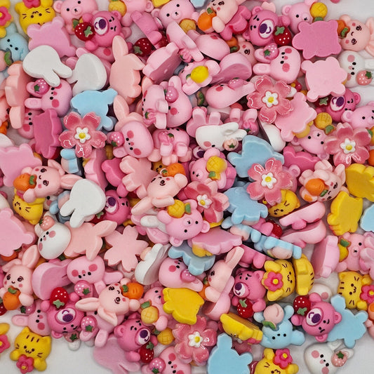20/50 Pcs Mixed Cute Miniature Bunnies Bears Cats Flower Cartoon Character Resin Flatback Cabochons #CAB024