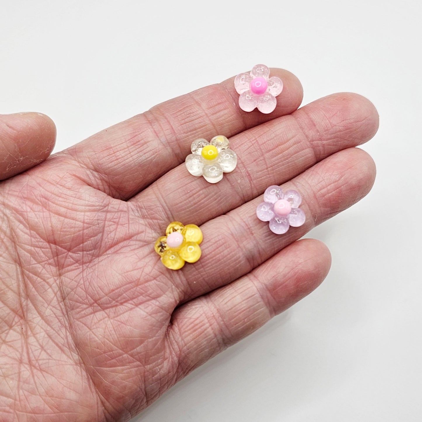 Miniature Translucent Round Flower Resin Flatback Cabochons 10/25 Pcs #CAB023