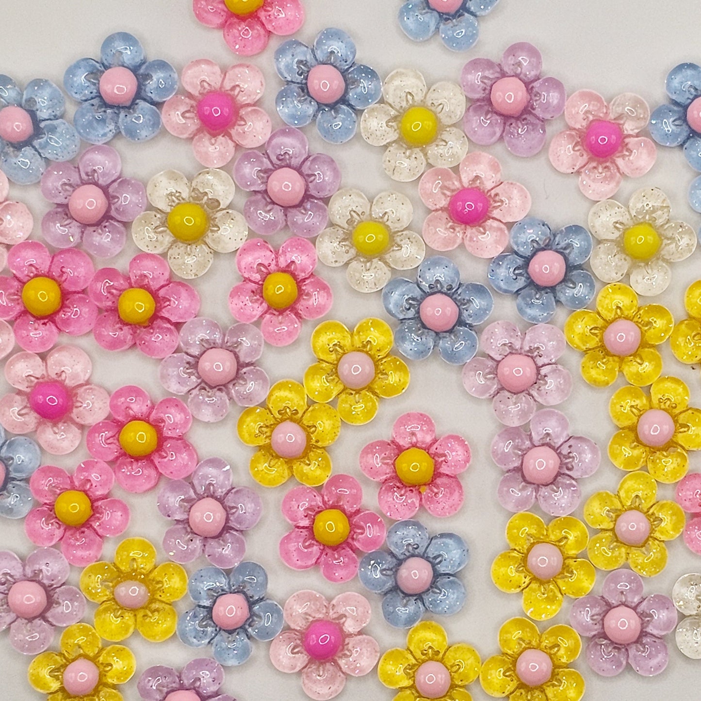 Miniature Translucent Round Flower Resin Flatback Cabochons 10/25 Pcs #CAB023