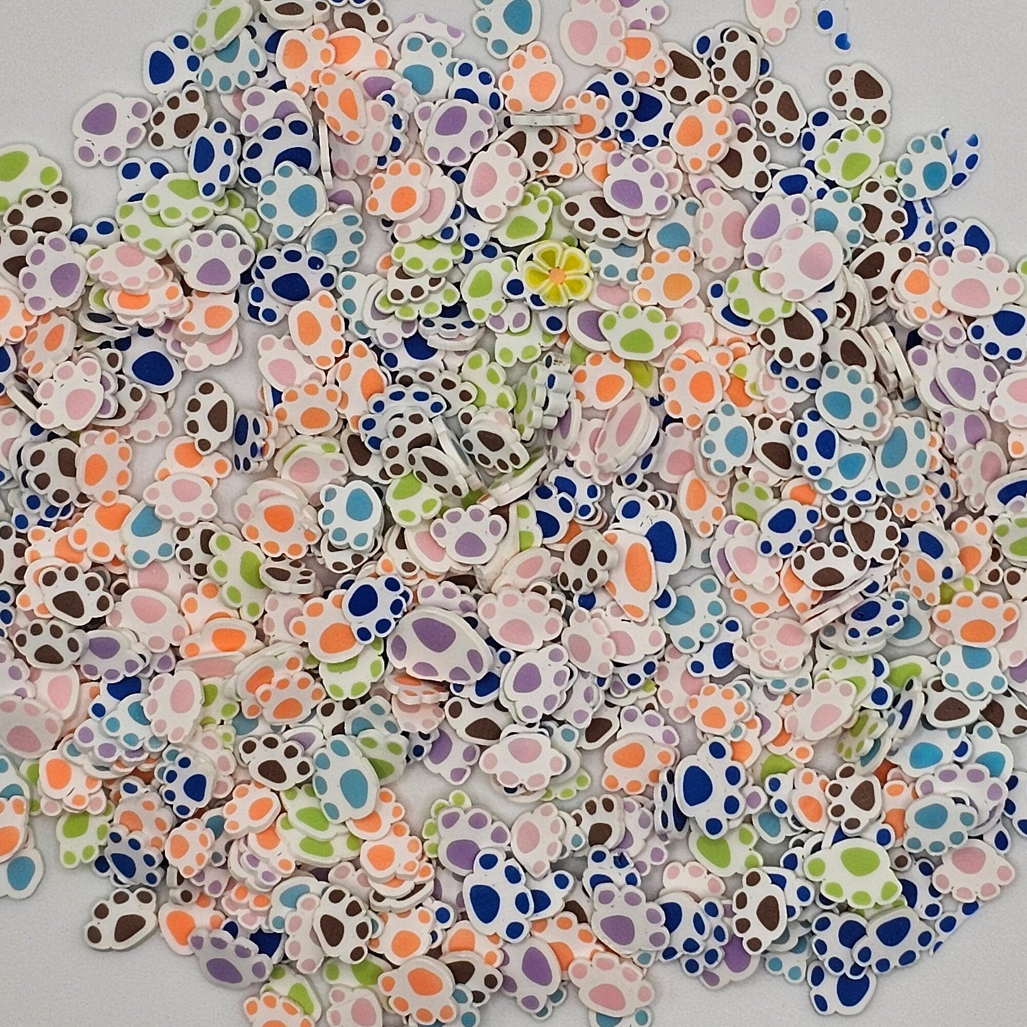 10/30 grams Mixed Rainbow Color Polymer Clay Animal Paw Print Kitty Cat Paw Faux Fake Confetti Sprinkles Clay Slices #SK009