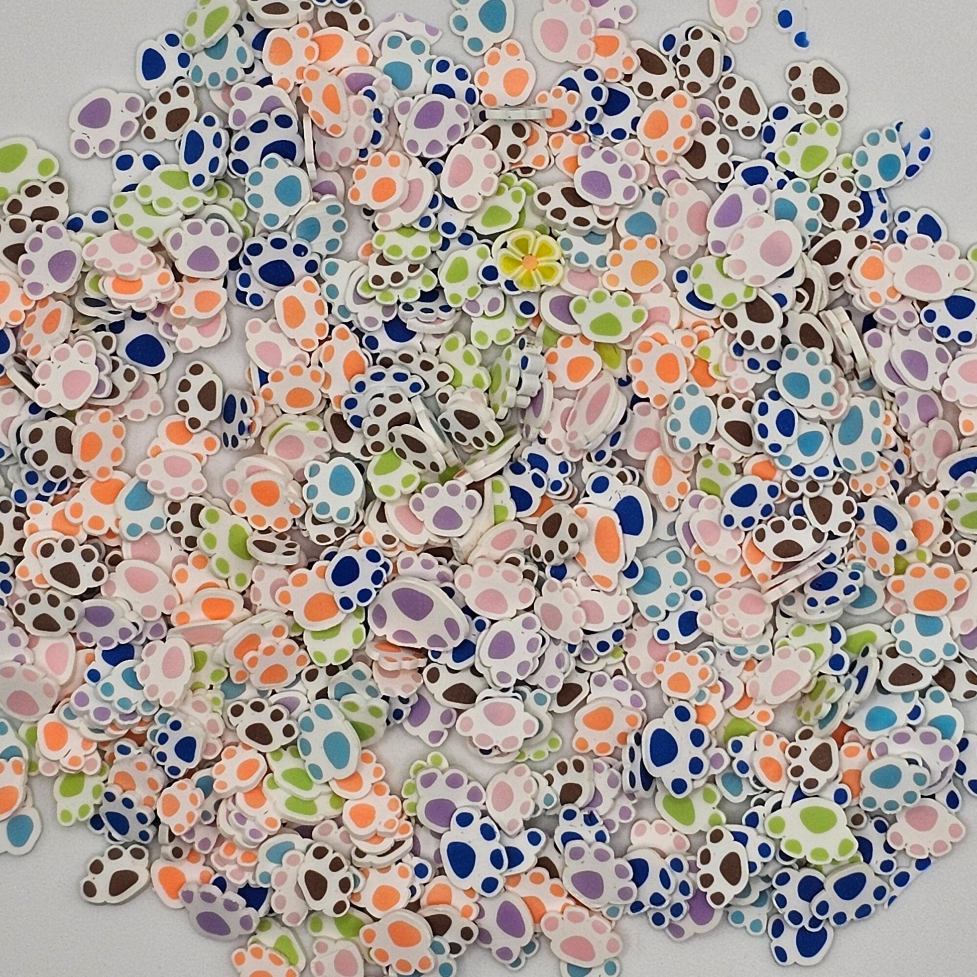 10/30 grams Mixed Rainbow Color Polymer Clay Animal Paw Print Kitty Cat Paw Faux Fake Confetti Sprinkles Clay Slices #SK009