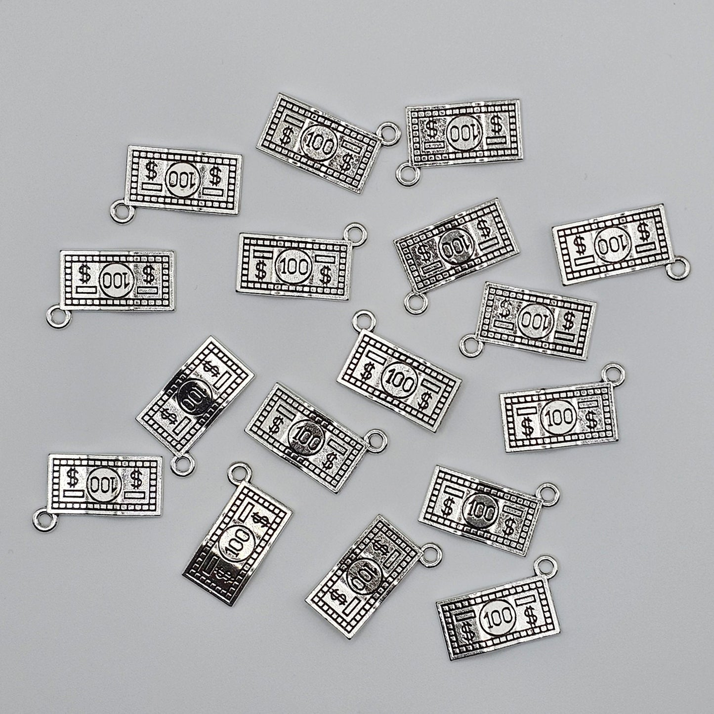 10/25/50 Pcs Double Sided Hundred Dollar Bill Money Charms Silver Tone #CM022