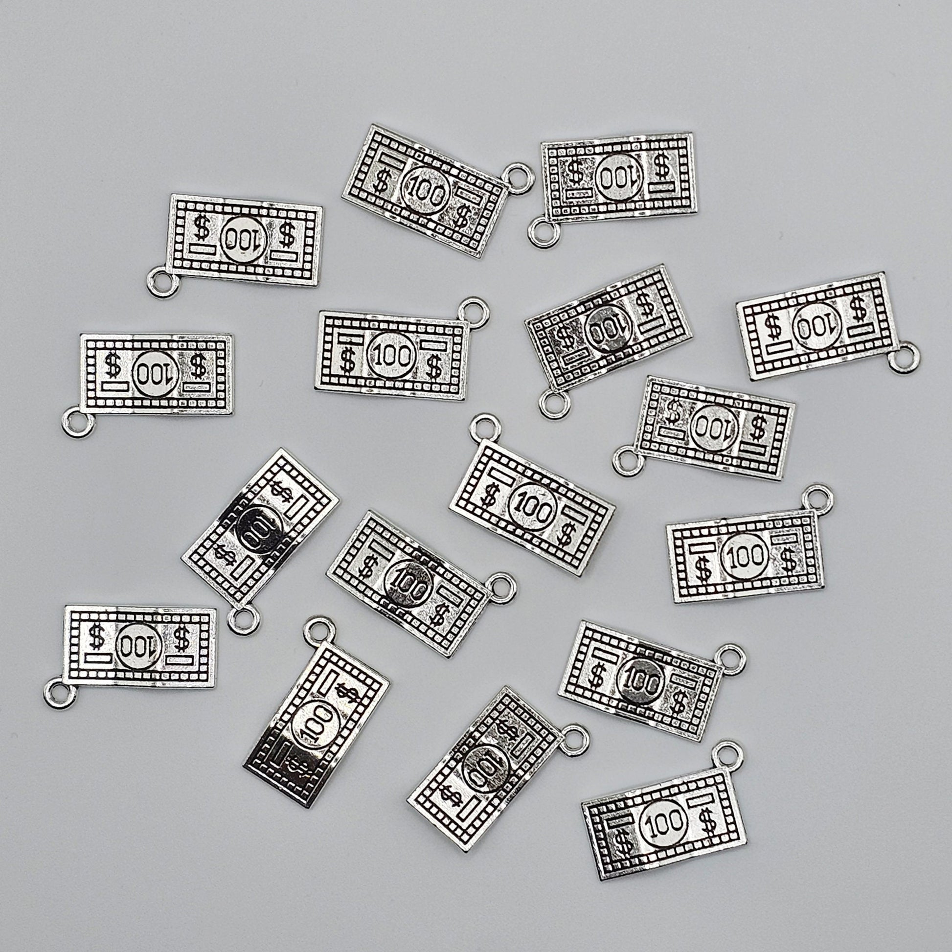 10/25/50 Pcs Double Sided Hundred Dollar Bill Money Charms Silver Tone #CM022