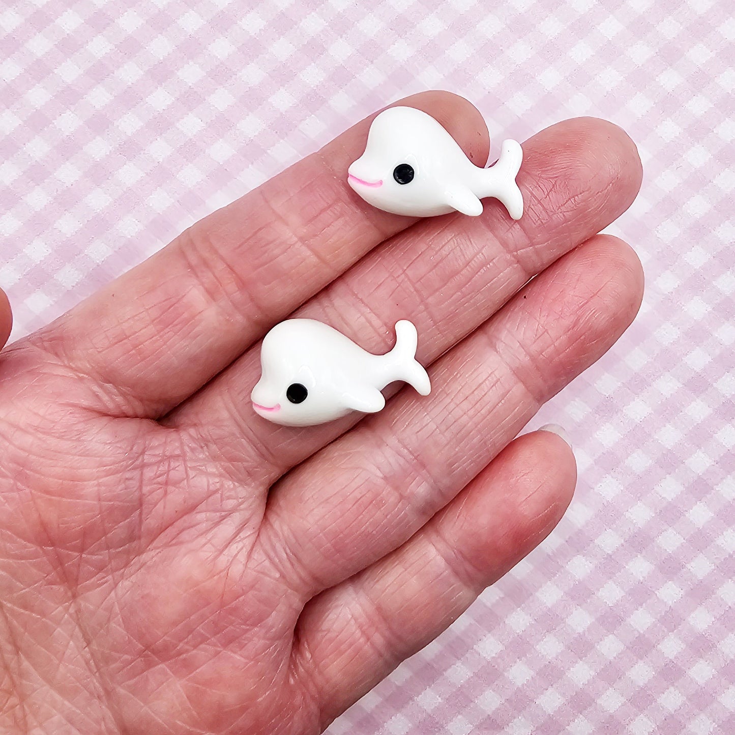 6 Pcs White Whale Flatbacks Resin Cabochons #CAB016