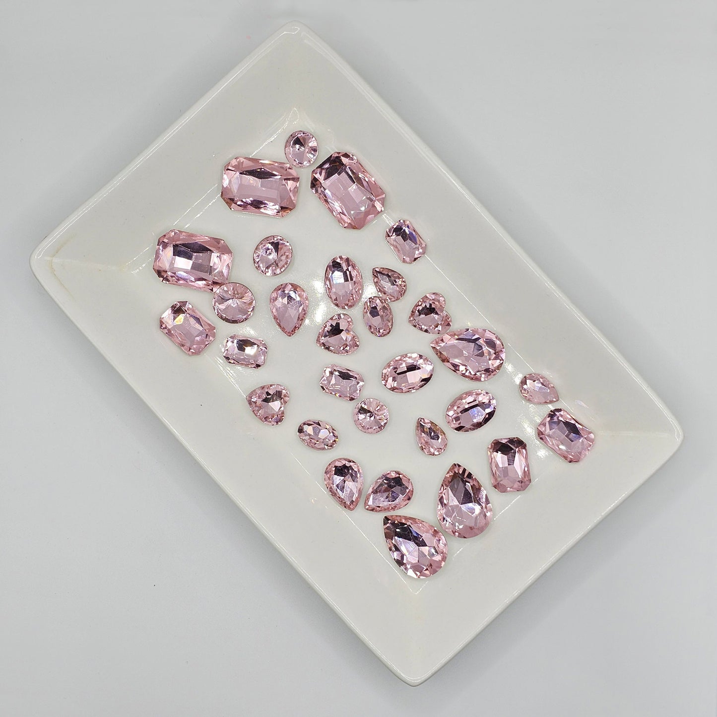 30 Pcs Pink Mixed Shapes and Sizes Glass Point Back Gems Jewels Rhinestones Hearts Teardrop Rectangle Oval Round 10x14mm 13x18mm 18x25mm