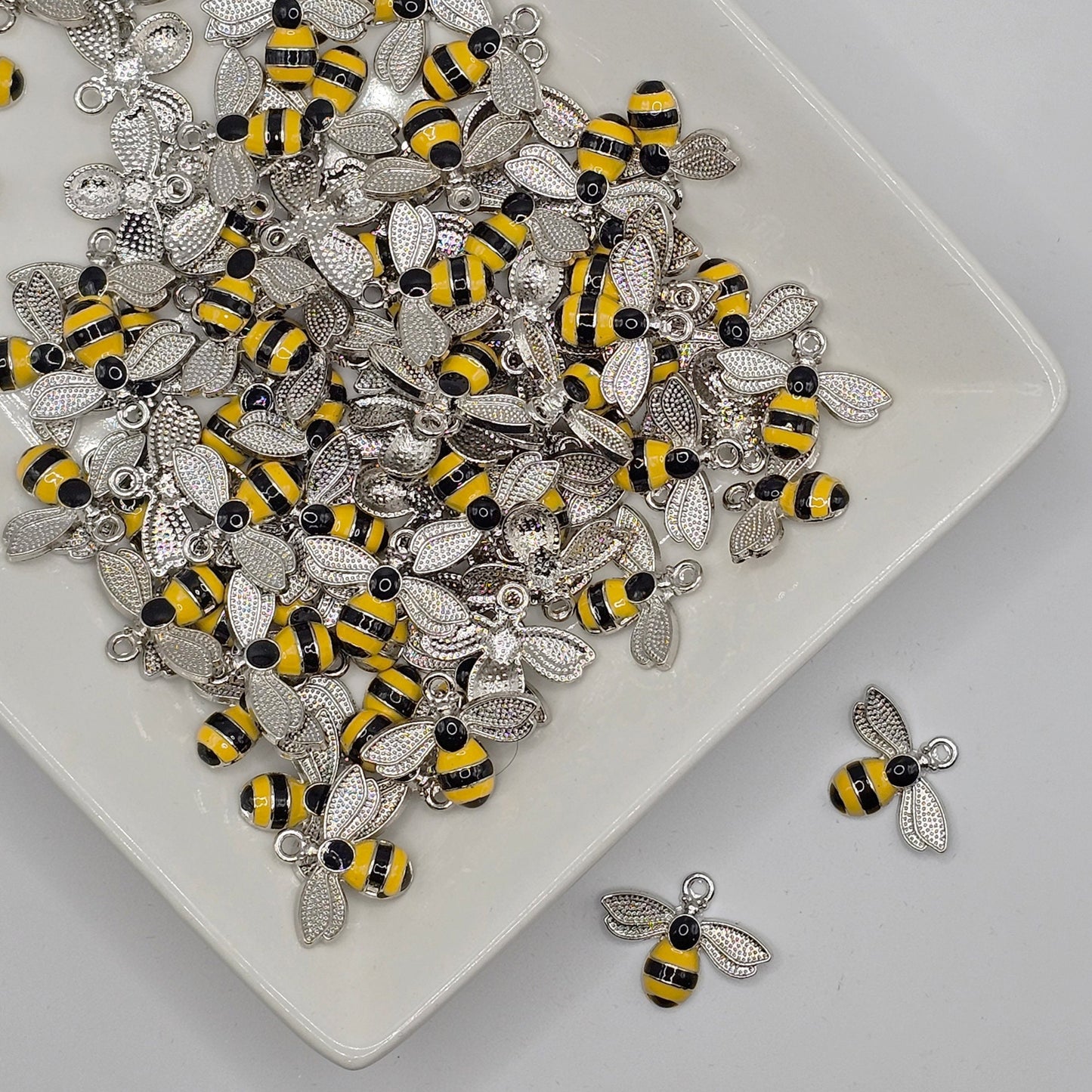 6/15/30 Pcs Honey Bee Bumblebee Enameled Charms Silver Tone Gold Tone #CM004