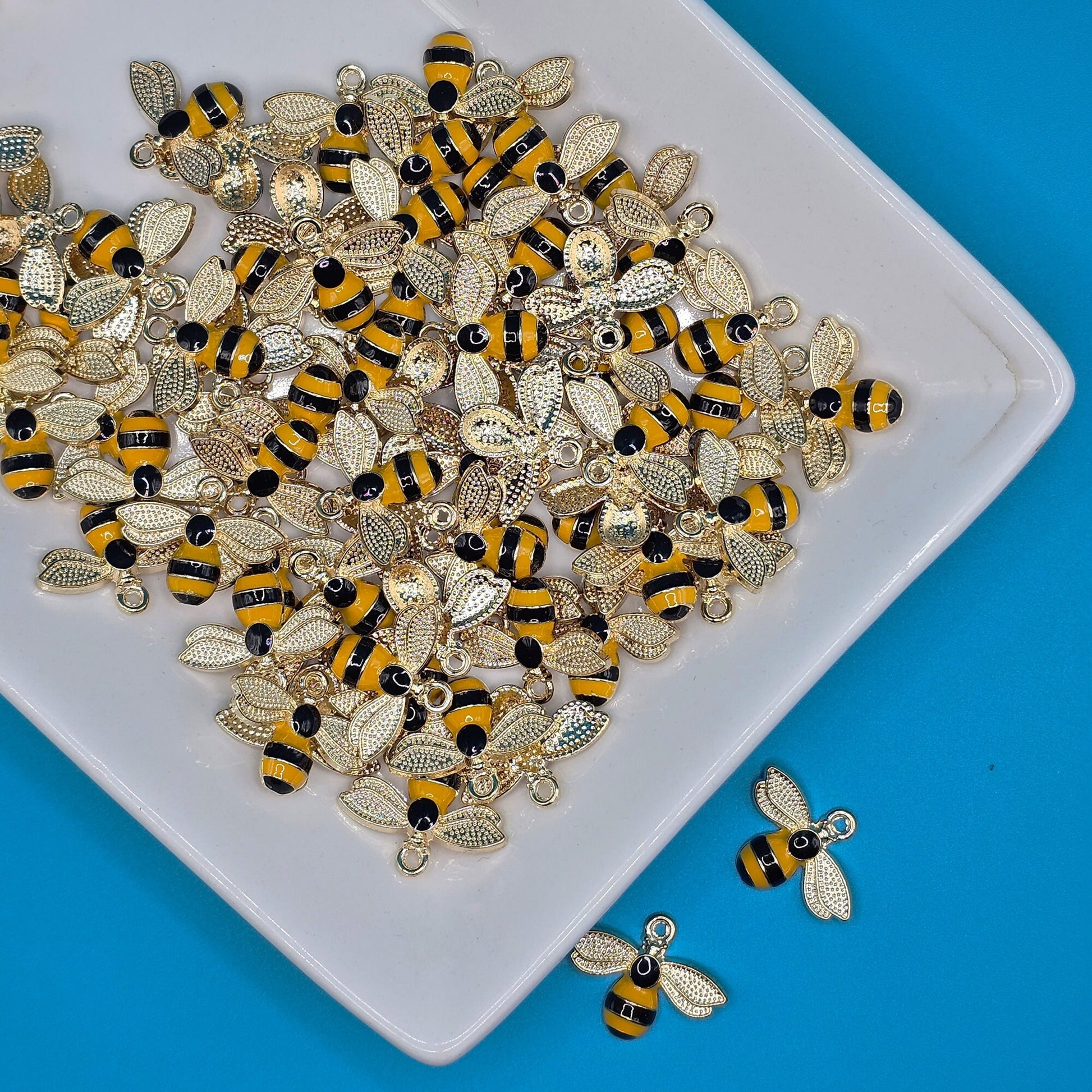 6/15/30 Pcs Honey Bee Bumblebee Enameled Charms Silver Tone Gold Tone #CM004