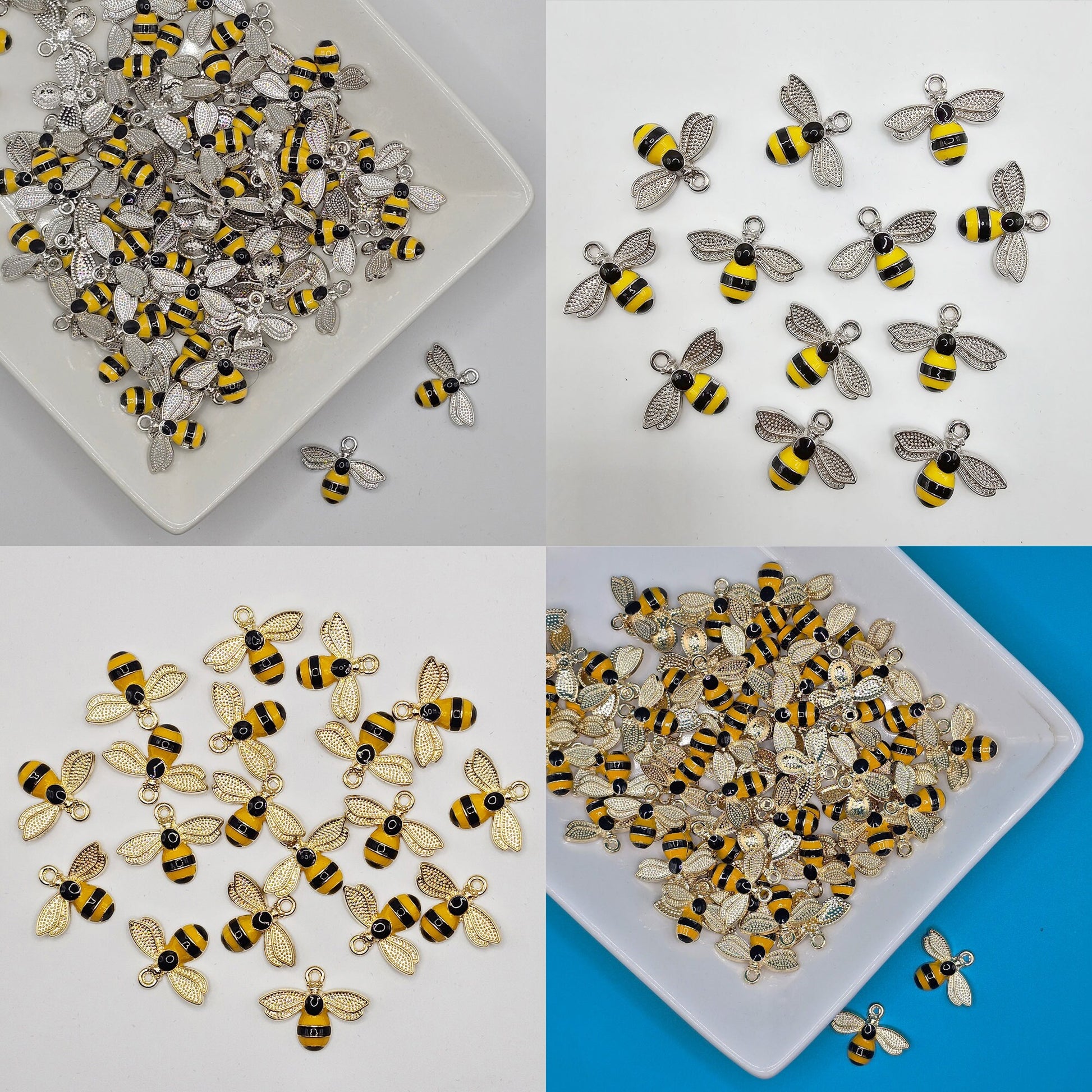 6/15/30 Pcs Honey Bee Bumblebee Enameled Charms Silver Tone Gold Tone #CM004