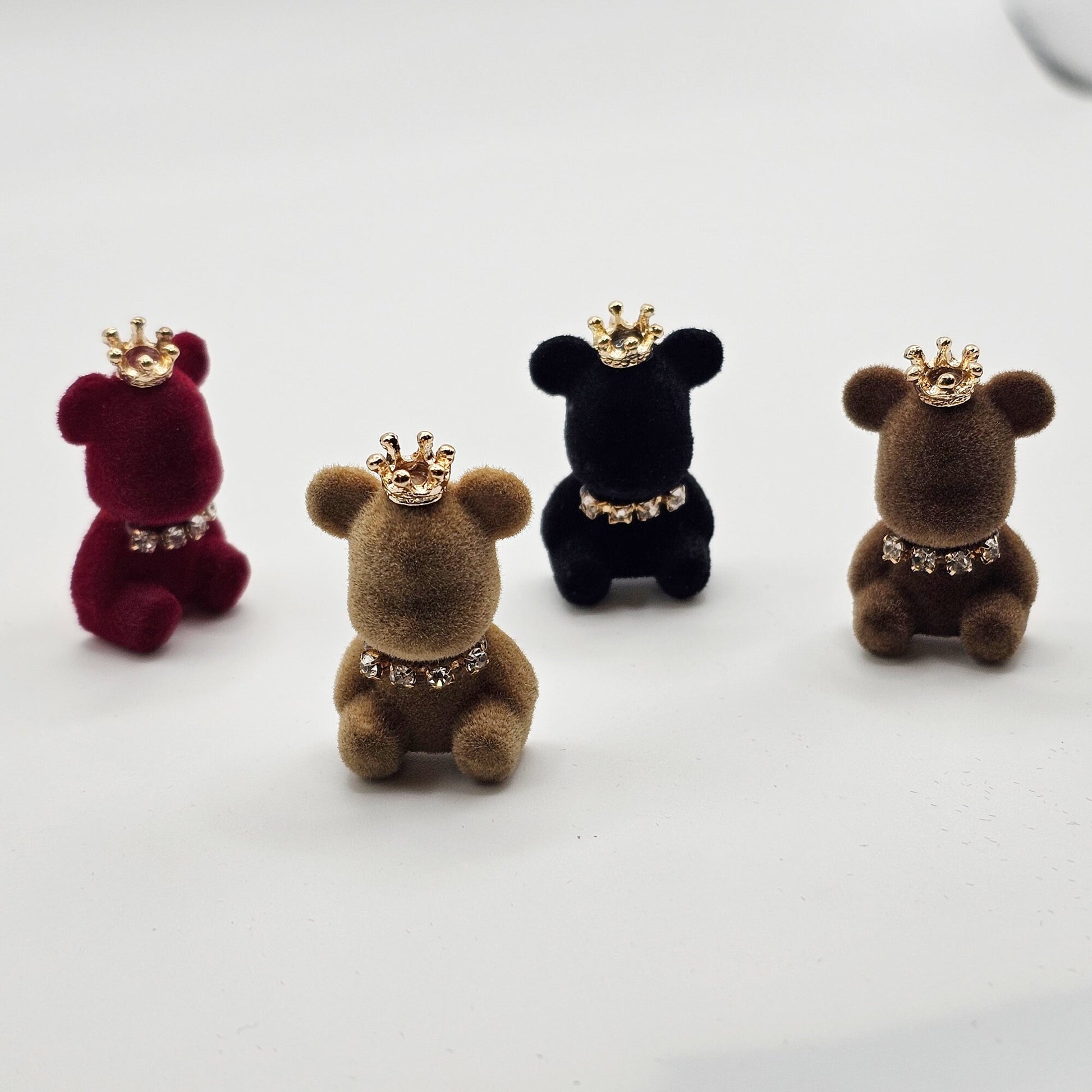 4 Pcs Velvet Princess Rhinestones Crown Teddy Bear Flatback Cabochons #CAB012