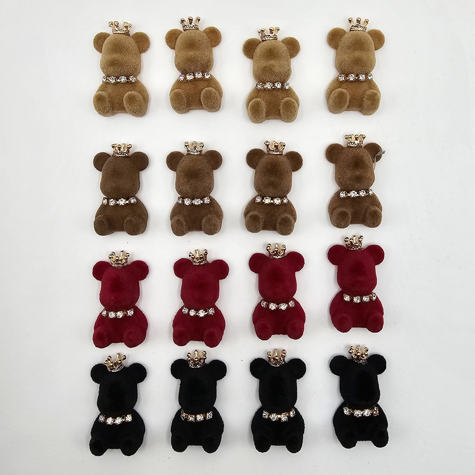 4 Pcs Velvet Princess Rhinestones Crown Teddy Bear Flatback Cabochons #CAB012