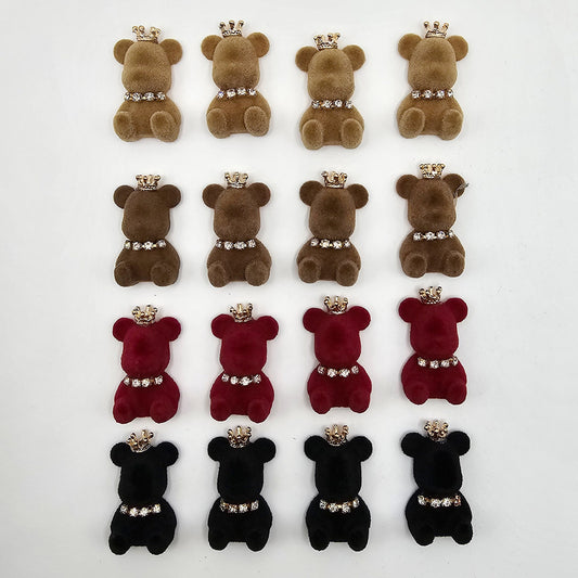 4 Pcs Velvet Princess Rhinestones Crown Teddy Bear Flatback Cabochons #CAB012