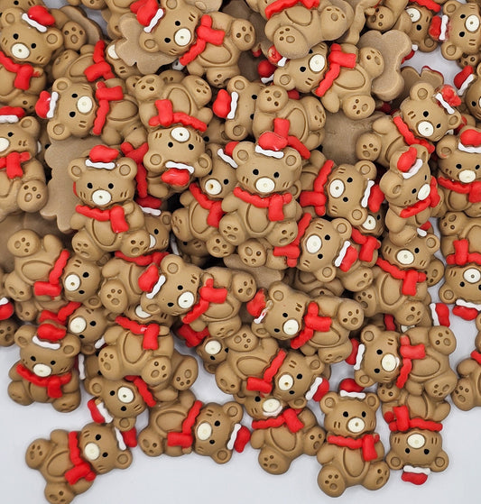4/10/25 pcs Christmas Teddy Bear Cabochons Resin Flatback Kawaii Xmas Holiday Deco #CAB003-L