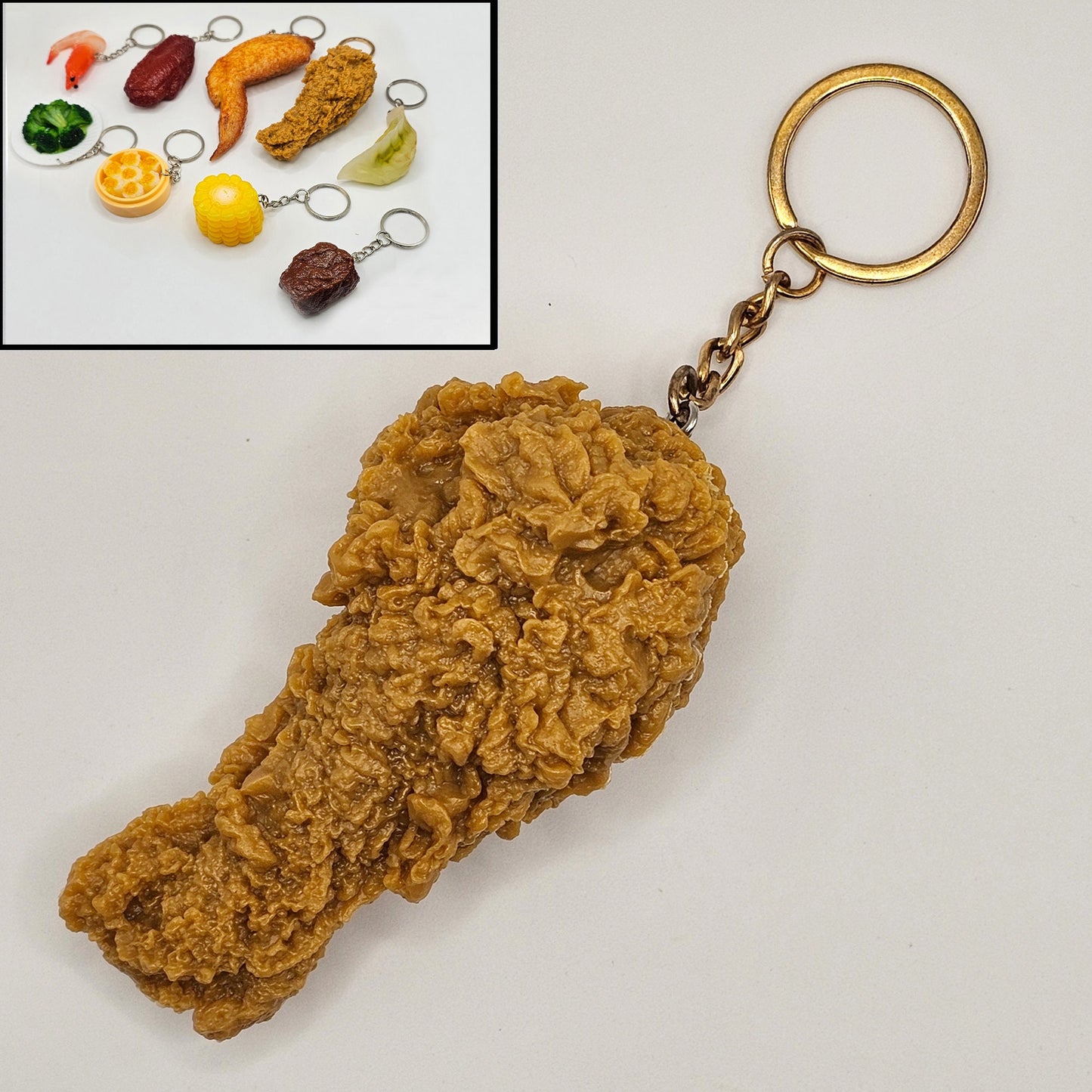 Fake Imitation Artificial Fried Chicken Wing Drumette Actual Size Charms Key Chain Keyring #KR006
