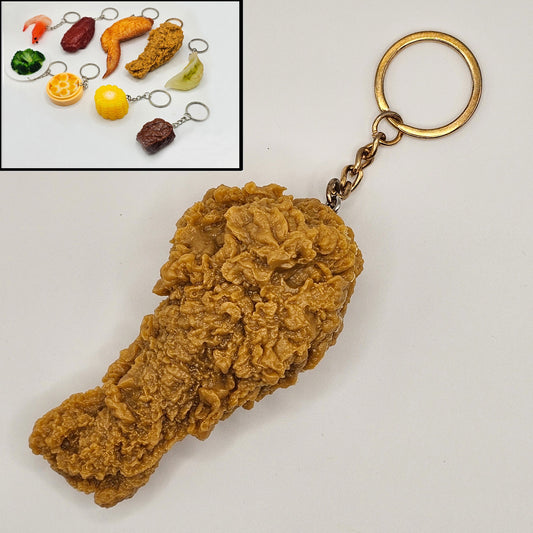 Fake Imitation Artificial Fried Chicken Wing Drumette Actual Size Charms Key Chain Keyring #KR006