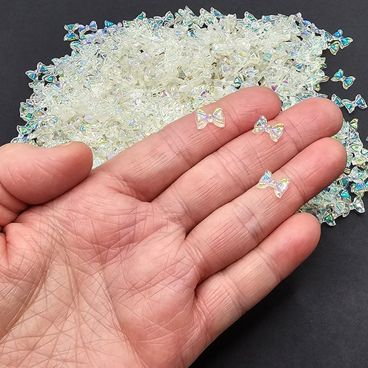 10/30/50/100 Pcs Holographic Cabochon Decorations, Aurora Mini Bowknot Bowtie Nail Charms , Flatback Decals #CAB083