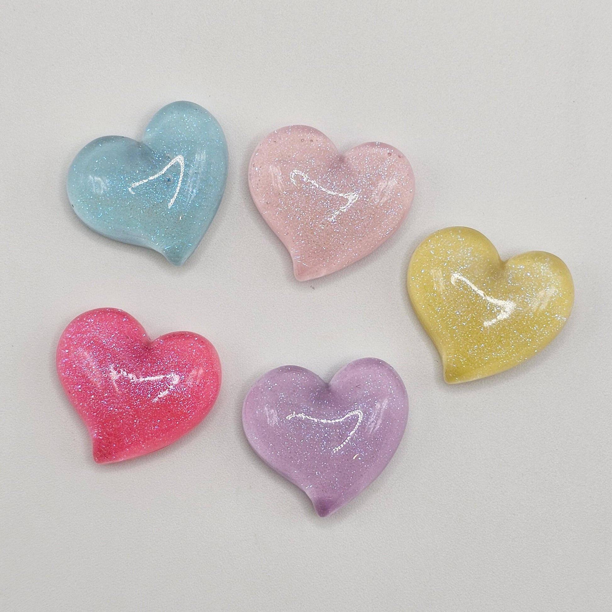 5/15 Pcs Translucent Shimmer Heart Flatback Cabochons, Glitter Hear Flat Back Cabochon, #CAB085