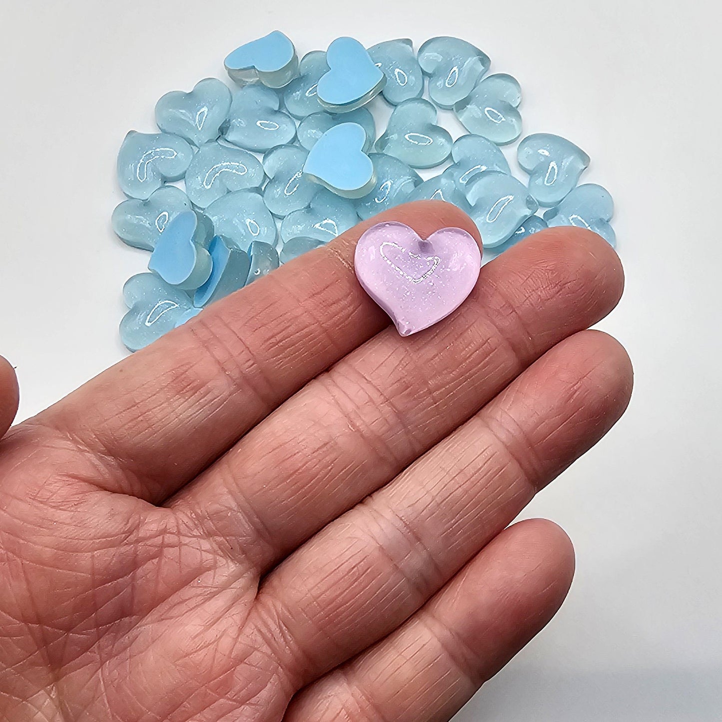 5/15 Pcs Translucent Shimmer Heart Flatback Cabochons, Glitter Hear Flat Back Cabochon, #CAB085
