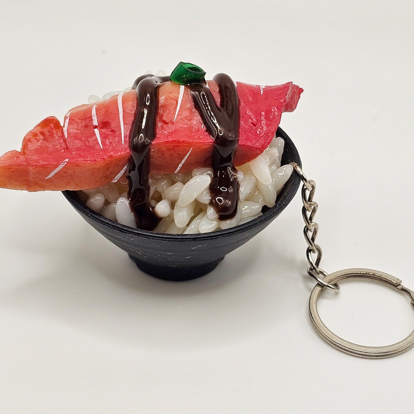 1 Pc Imitation Fake Food Japanese Sushi Rice Bowl, Beef Steak Caviar IKURA EBI Shrimp Key Ring, Key Chain Charms, Charm #KR015-17