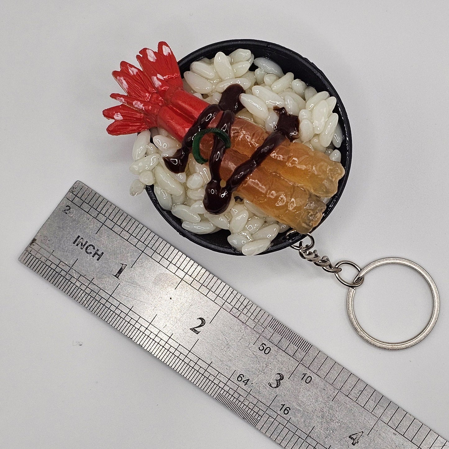 1 Pc Imitation Fake Food Japanese Sushi Rice Bowl, Beef Steak Caviar IKURA EBI Shrimp Key Ring, Key Chain Charms, Charm #KR015-17