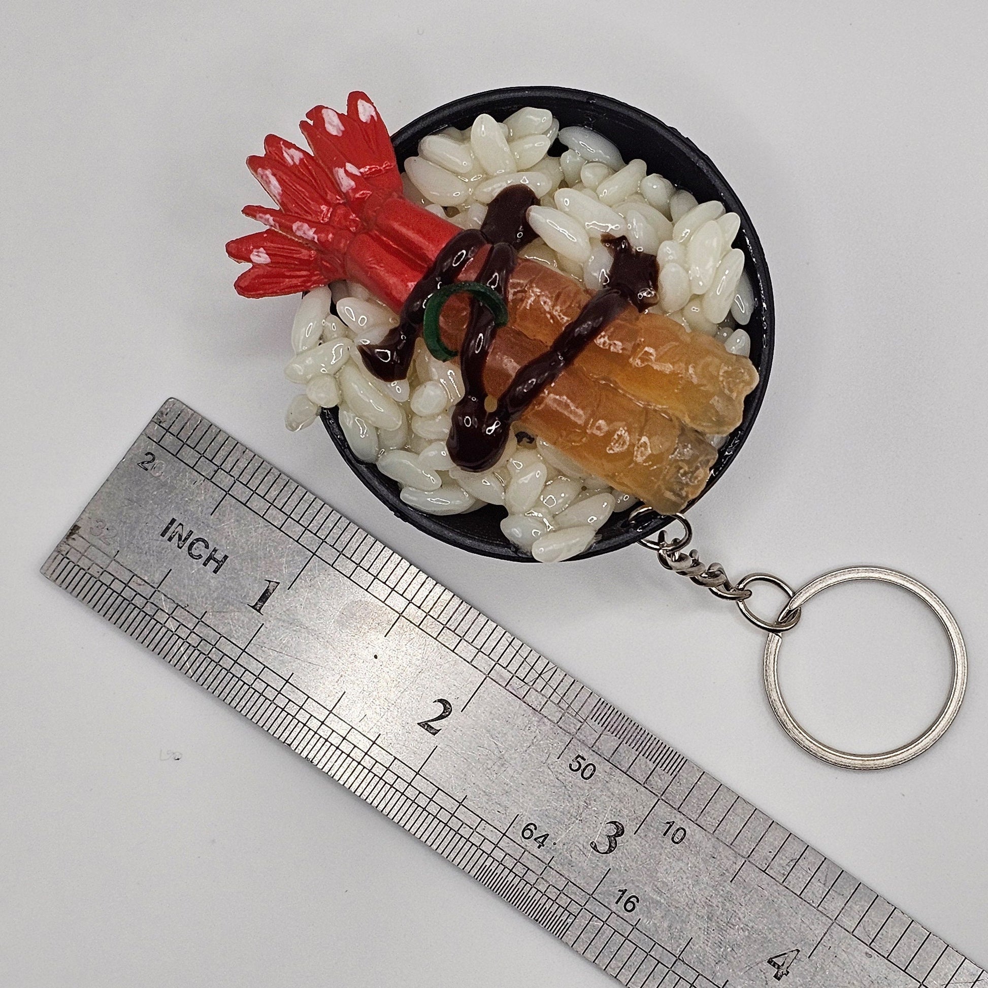 1 Pc Imitation Fake Food Japanese Sushi Rice Bowl, Beef Steak Caviar IKURA EBI Shrimp Key Ring, Key Chain Charms, Charm #KR015-17