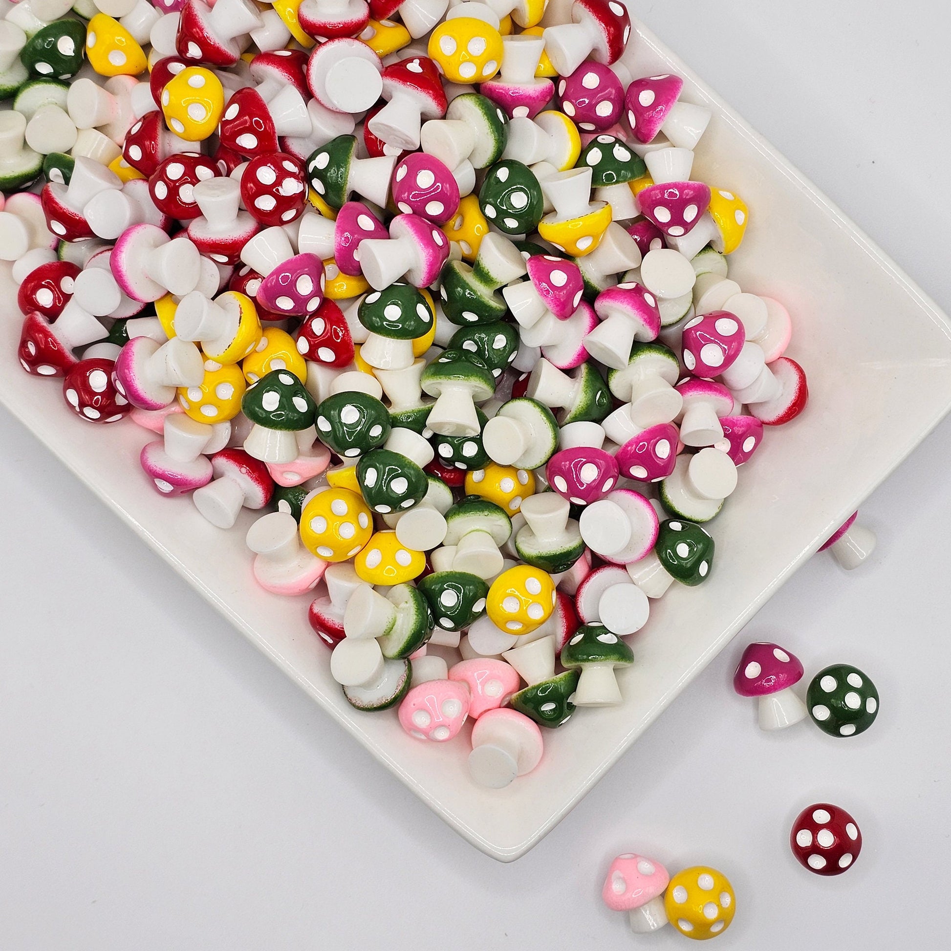 6 pcs Tiny Little Colorful Mushroom Miniature Resin Mushrooms , Slime Charms #CAB093