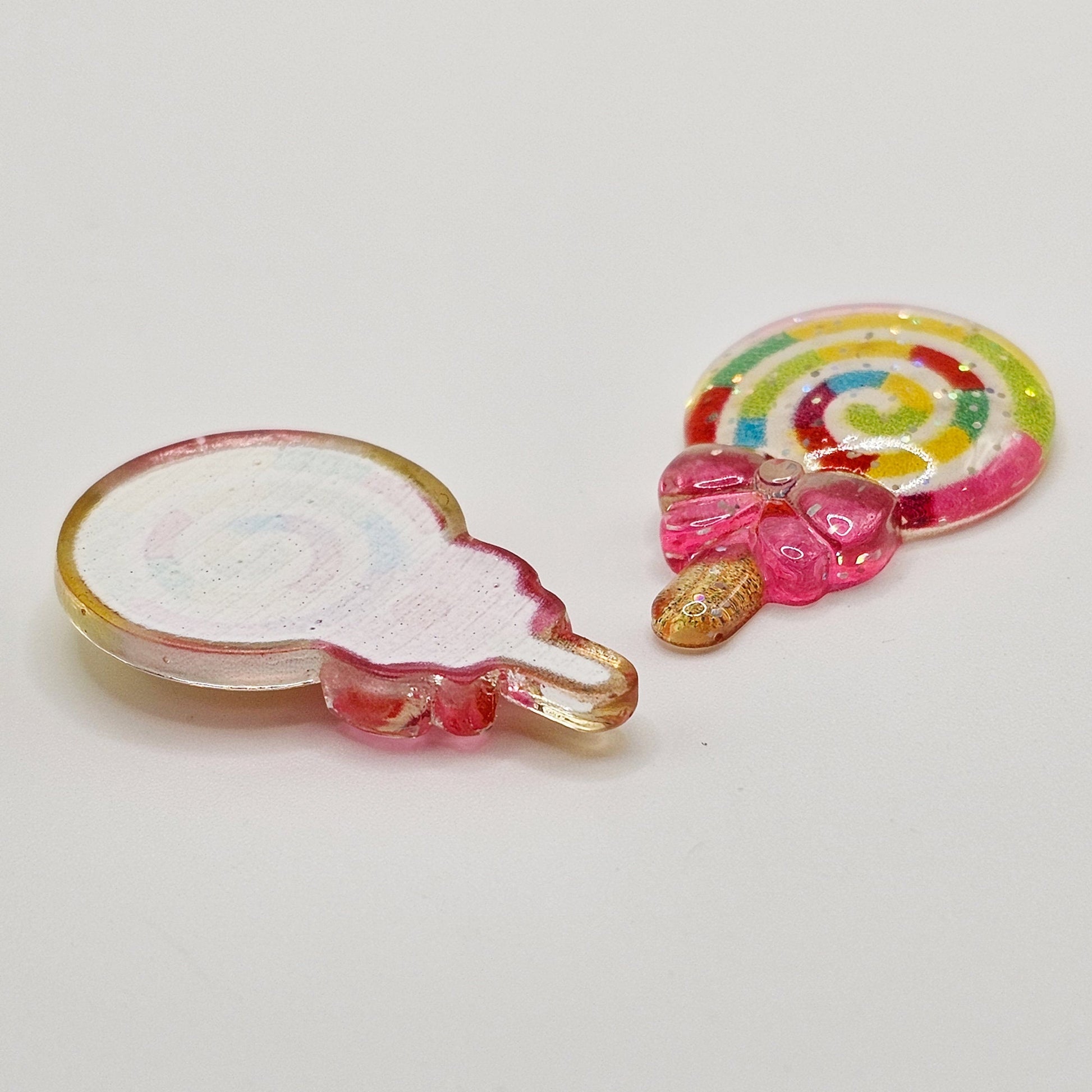 5 Pcs Kawaii Swirl Colorful Sparkle Lollipop Resin Flat Back, Flatback Deco DIY Craft Cabochons, Cabochon #CAB090