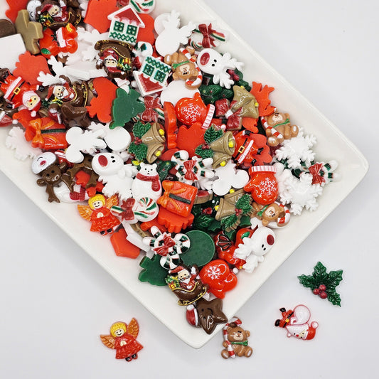 20 Pcs Mixed Bulk Lot Christmas Cabochons, Flat Back Resin Cabochon, Christmas Tree Socks Santa Snowman Rudolph Reindeer Snowman # CAB092