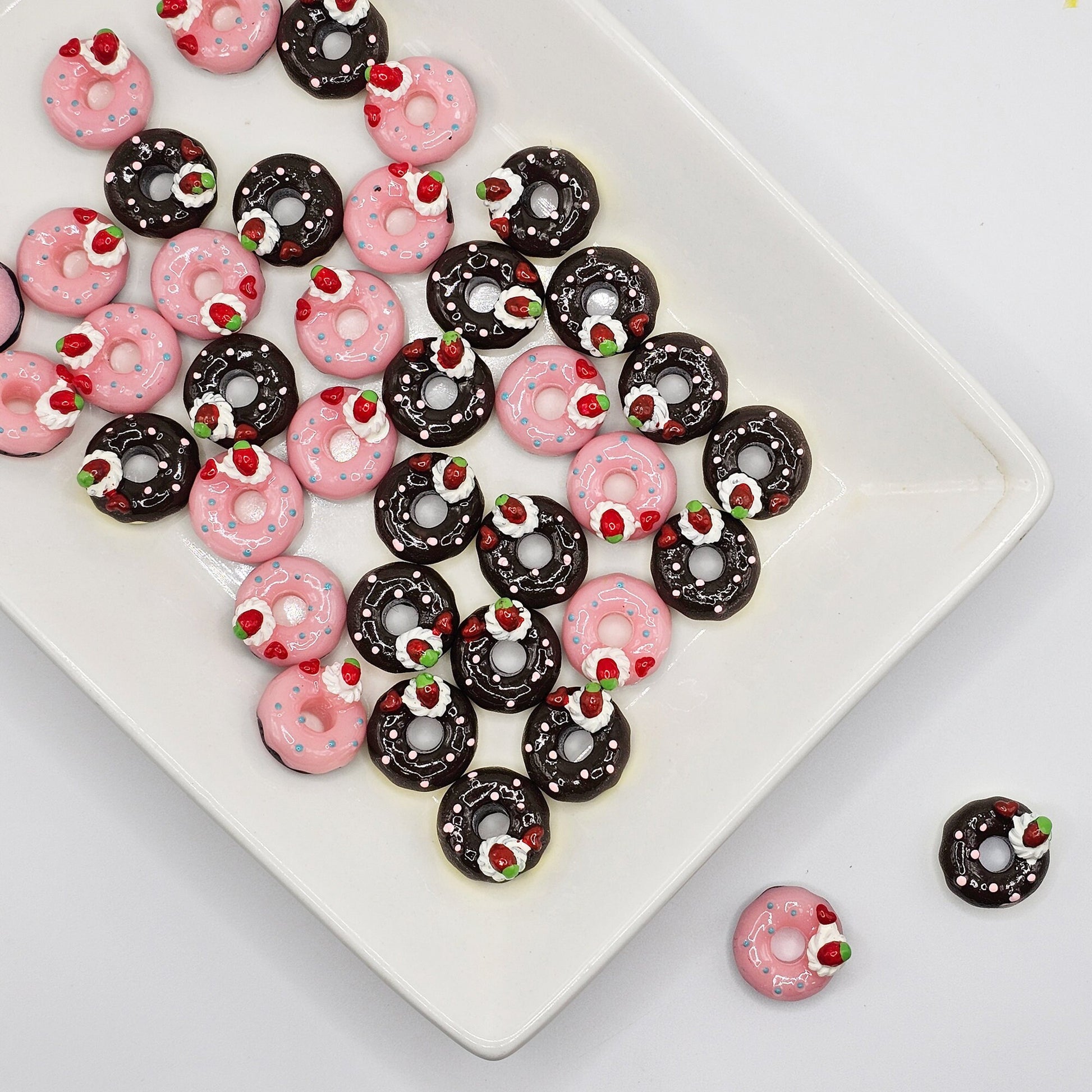 8/20 Pcs Doughnut Sprinkle Donut Fake Food Resin Flatback Charm Cabochons, Strawberry Chocolate Donut Cabochon #CAB103